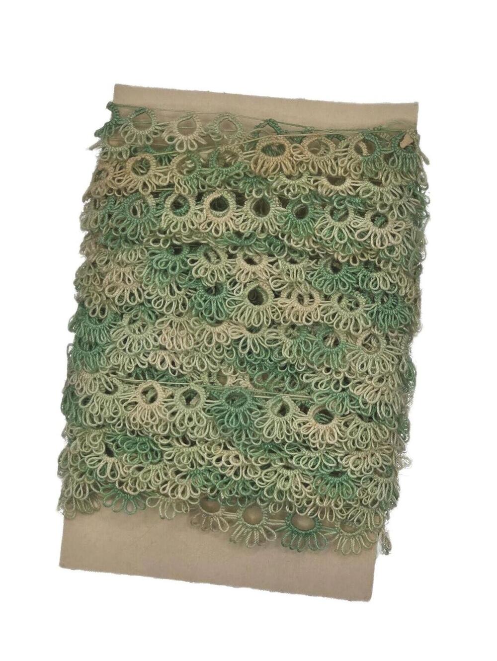 Vintage Handmade Tatting green and Ivory lace unused 20 feet 1/2 inch wide